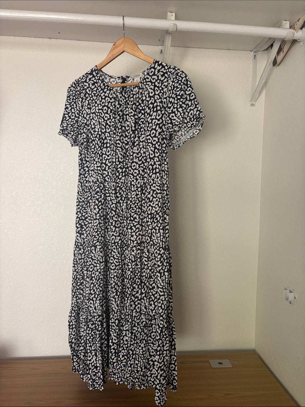 J. Crew Black & White Animal Print Tiered Maxi Dress
